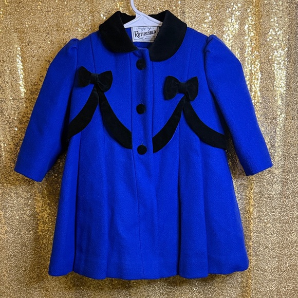 Rothschild Other - Vintage Rothschild Blue Pea Coat with Black Velvet Accents wool blend